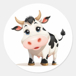 cute cartoon cow classic round sticker