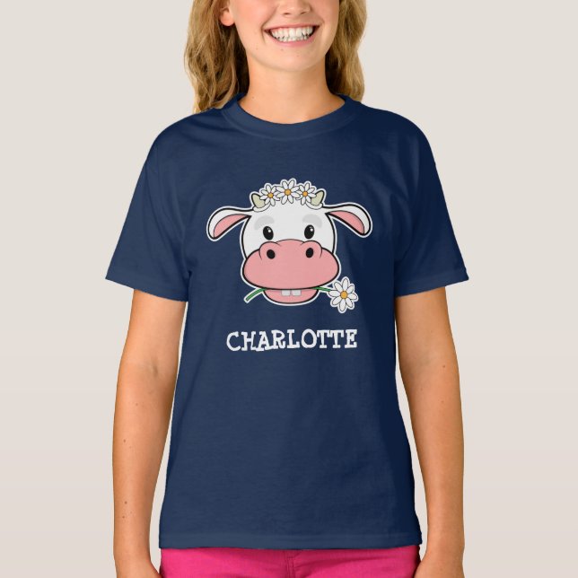 Cute Cartoon Cow | Custom Name Farm Animal T-Shirt (Front)