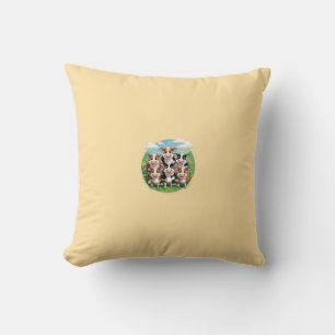 Cute Cartoon Cow Herd Illustration Funny Farm An Throw Pillow