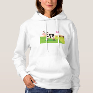 Cute Cartoon Cow in Sunny Farm Field Hoodie