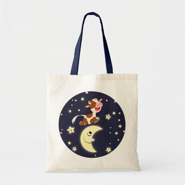 Cute Cartoon Cow Jumping Over The Moon Bag (Front)