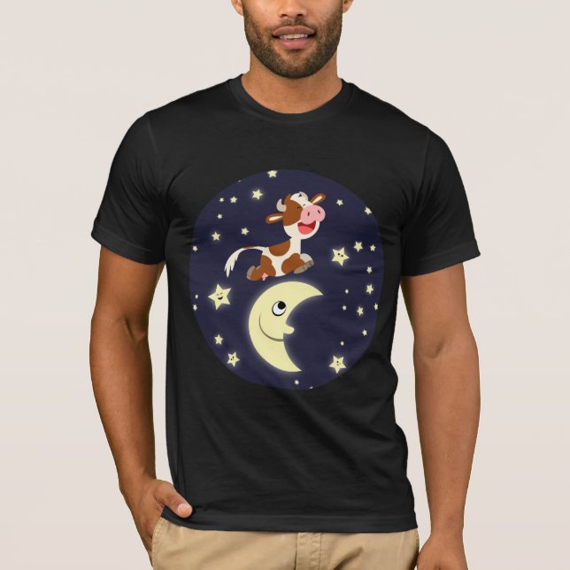 Cute Cartoon Cow Jumping Over The Moon T-Shirt (Front)