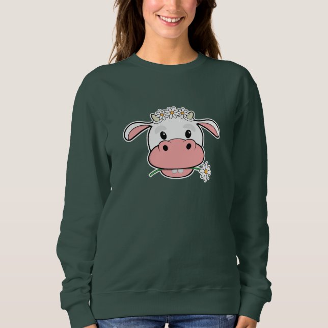 Cute Cartoon Cow | Kawaii Farm Animal Sweatshirt (Front)