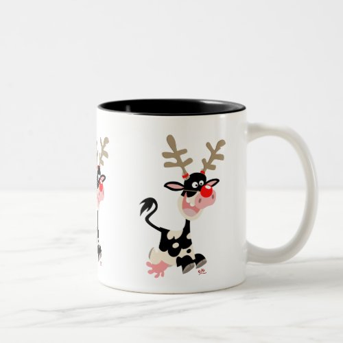 Cute Cartoon Cow Masquerading as a Reindeer Two_Tone Coffee Mug