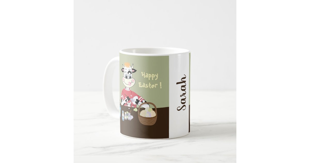 Cute Cartoon Cow Painting Eggs Easter Mug Zazzle Com