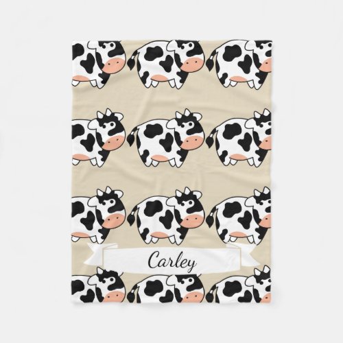 Cute Cartoon Cow Pattern  Name in Script Fleece Blanket