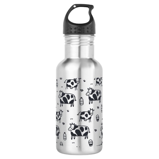 Cute Cartoon Cow Pattern Stainless Steel Water Bottle (Front)