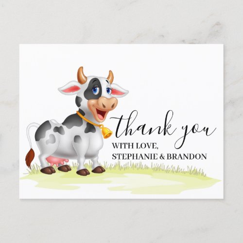 Cute Cartoon Cow Thank You  Card