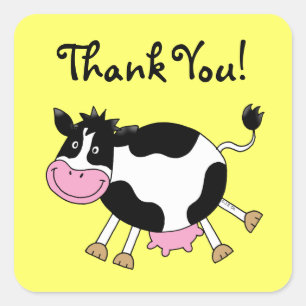 Cute cartoon cow thank you square sticker