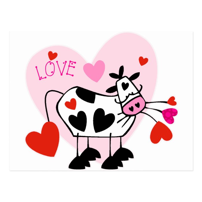 Cute Cartoon Cow With Hearts Postcard