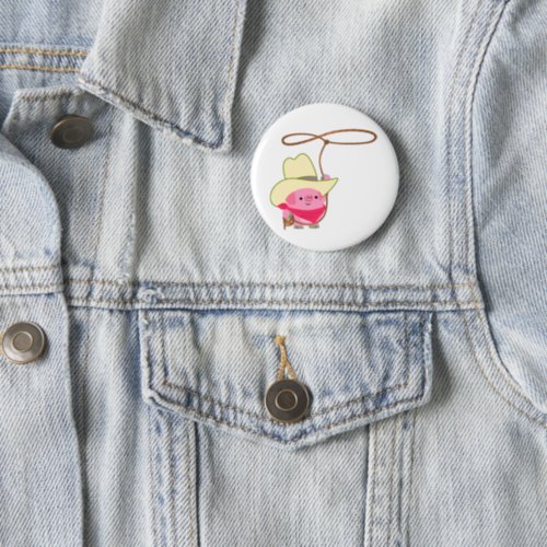 Cute Cartoon Cowboy Pig With Lariat Button Badge