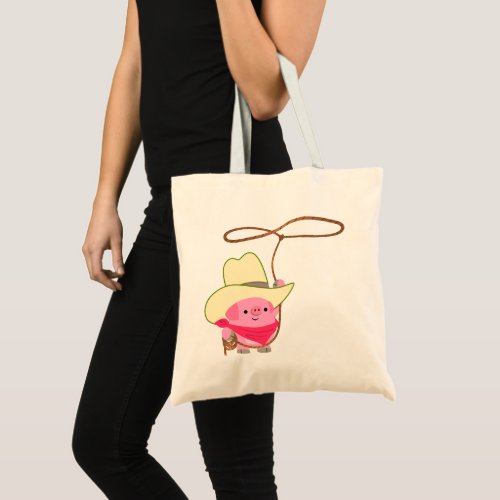 Cute Cartoon Cowboy Pig With Lariat Tote Bag