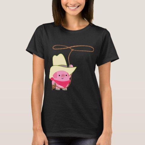 Cute Cartoon Cowboy Pig With Lariat Women T_Shirt