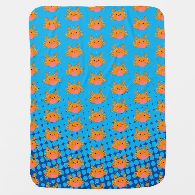 Cute Cartoon Crab Blue Ocean Baby Blanket (Front)