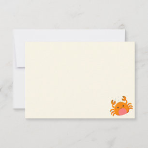 Cute Cartoon Crab Blue Ocean Blank Cream Off White Note Card