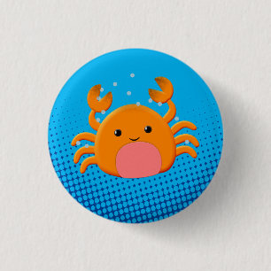 Cute Cartoon Crab Blue Ocean Button