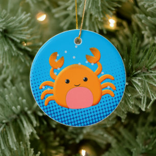Cute Cartoon Crab Blue Ocean Ceramic Ornament
