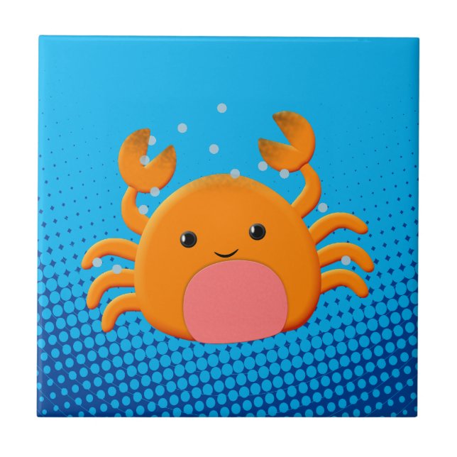 Cute Cartoon Crab Blue Ocean Ceramic Tile (Front)