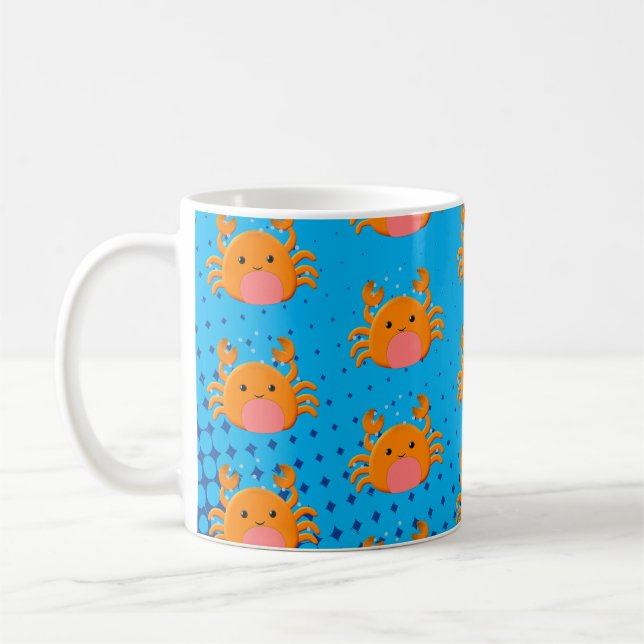Cute Cartoon Crab Blue Ocean Coffee Mug (Left)