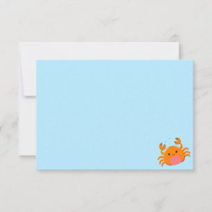 Cute Cartoon Crab Blue Ocean Custom Blank Note Card