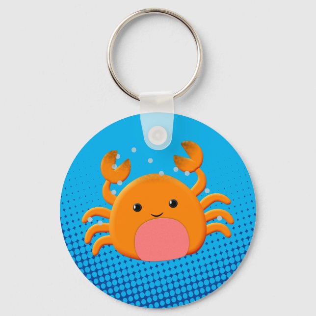 Cute Cartoon Crab Blue Ocean Keychain (Front)