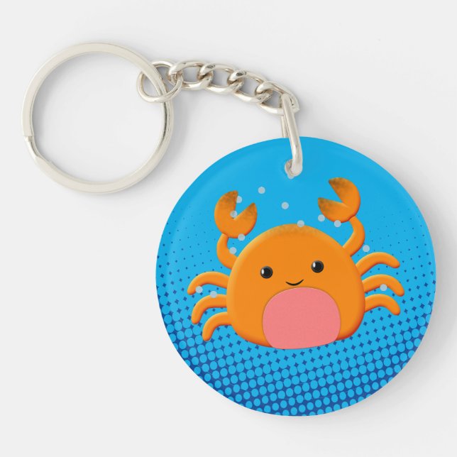 Cute Cartoon Crab Blue Ocean Keychain (Front)