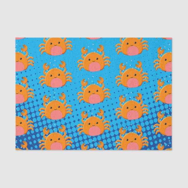 Cute Cartoon Crab Blue Ocean Tissue Paper (Front)