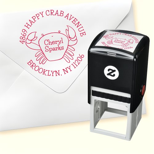 Cute Cartoon Crab Round Return Address Self_inking Stamp