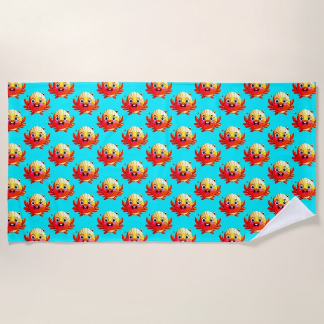 Cute Cartoon Crabs Beach Towel (Front)