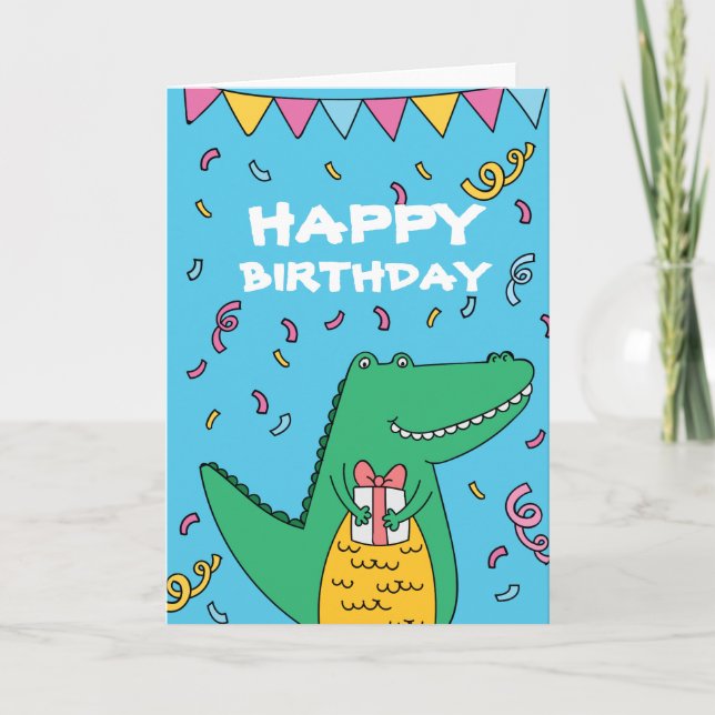 Cute cartoon crocodile birthday card (Front)
