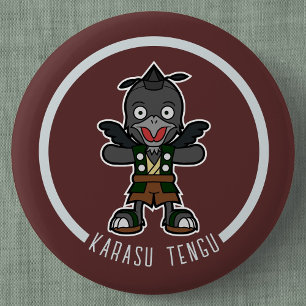 Cute Cartoon Crow Tengu Japanese Yokai Button