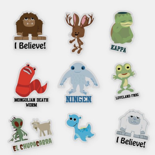 Cute Cartoon Cryptids and Monsters Sticker Set