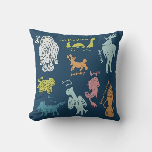 Cute Cartoon Cryptids Cryptozoology Guide Throw Pillow