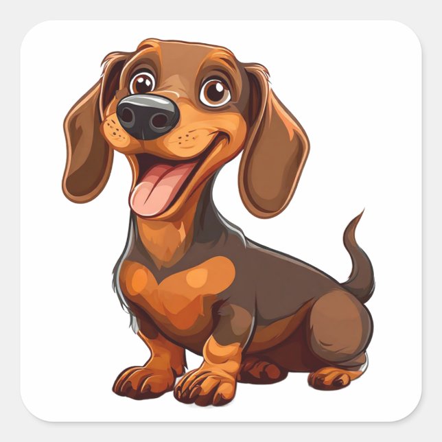 Cute Cartoon Dachshund Dog Square Sticker (Front)