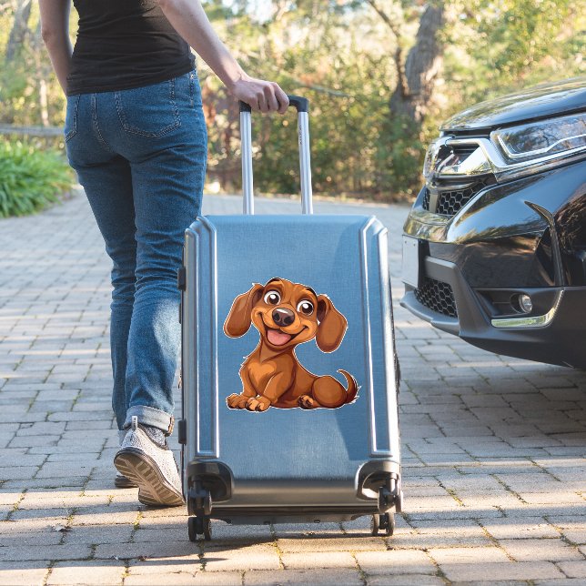 Cute Cartoon Dachshund Dog Sticker (Suitcase Insitu)