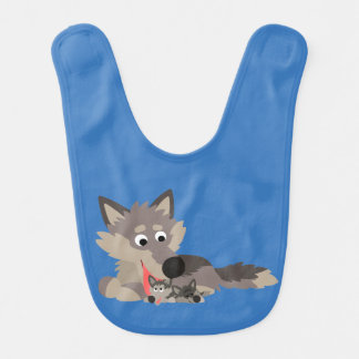 Cute Cartoon Dad Wolf and Pups Baby Bib