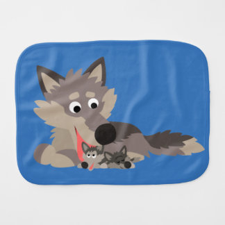 Cute Cartoon Dad Wolf and Pups Burp Cloth