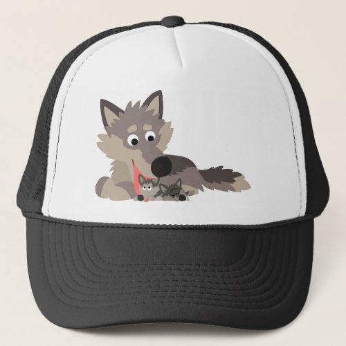 Cute Cartoon Dad Wolf and Pups Hat