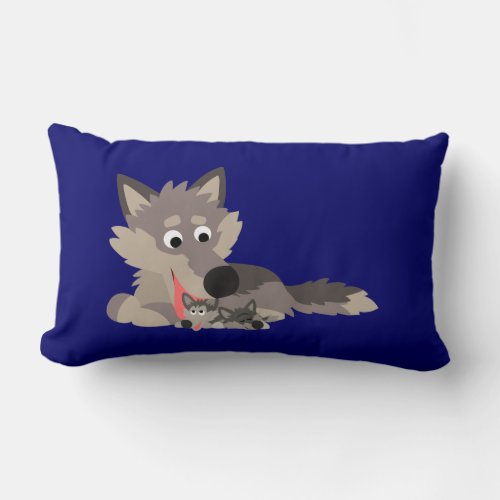 Cute Cartoon Dad Wolf and Pups Pillow