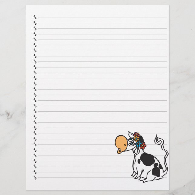 Cute Cartoon Dairy Cow Lined Pet Letterhead (Front)