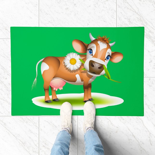 Cute Cartoon Dairy Cow with Flower and Grass  Doormat (Creator Uploaded)