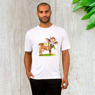Cute Cartoon Dairy Cow with Flower and Grass  T-Shirt