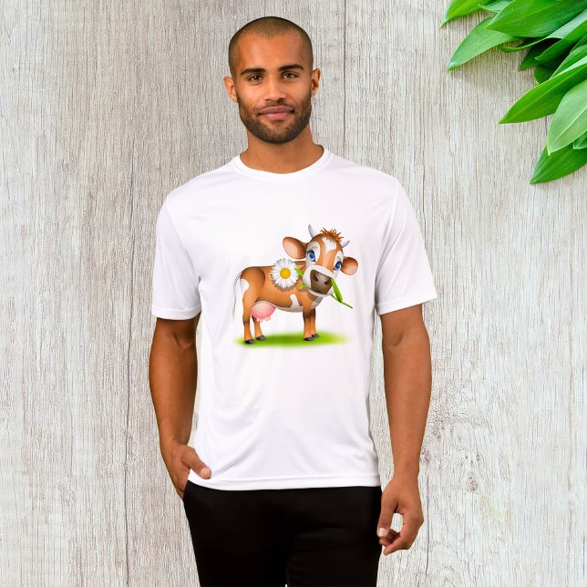 Cute Cartoon Dairy Cow with Flower and Grass  T-Shirt (Creator Uploaded)