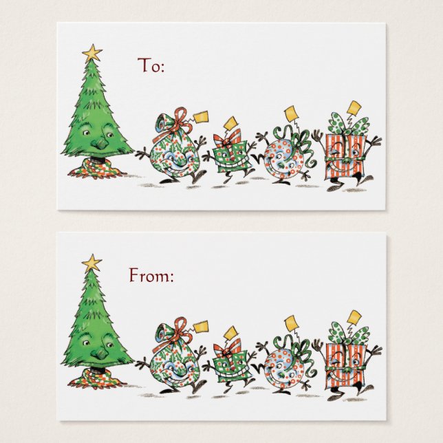 Cute Cartoon Dancing Christmas Presents and Tree (Front & Back)