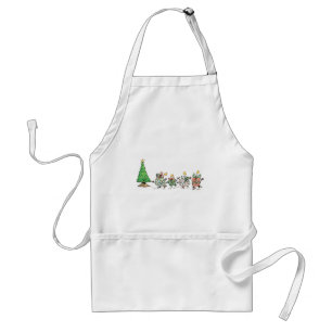 Cute Cartoon Dancing Christmas Presents and Tree Adult Apron
