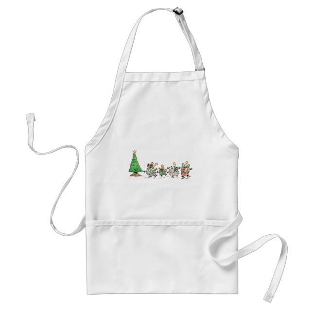 Cute Cartoon Dancing Christmas Presents and Tree Adult Apron (Front)