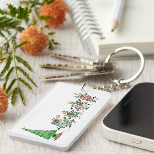 Cute Cartoon Dancing Christmas Presents and Tree Keychain
