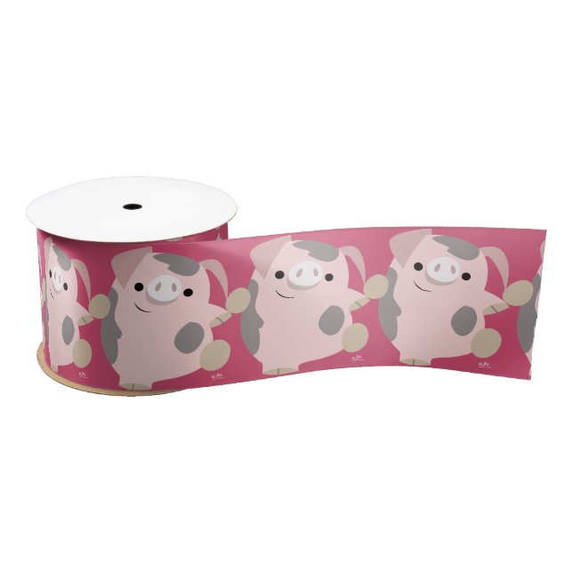 Cute Cartoon Dancing Pig 3" Ribbon (Spool)