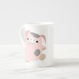Cute Cartoon Dancing Pig Bone China Mug