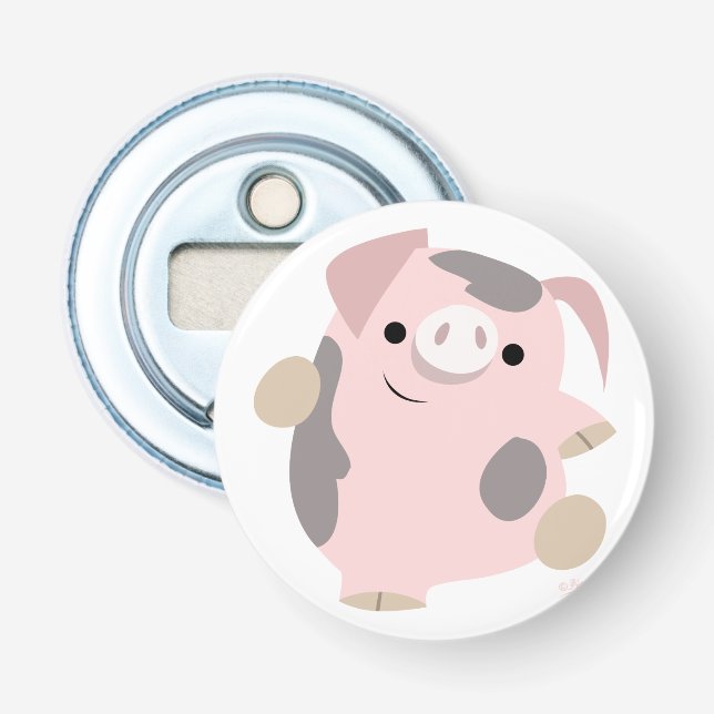Cute Cartoon Dancing Pig Button Bottle Opener (Front)